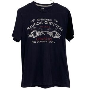 Men’s Vintage Chaps Nautical Outfitters Graphic Black 100% Cotton Tee Size Small